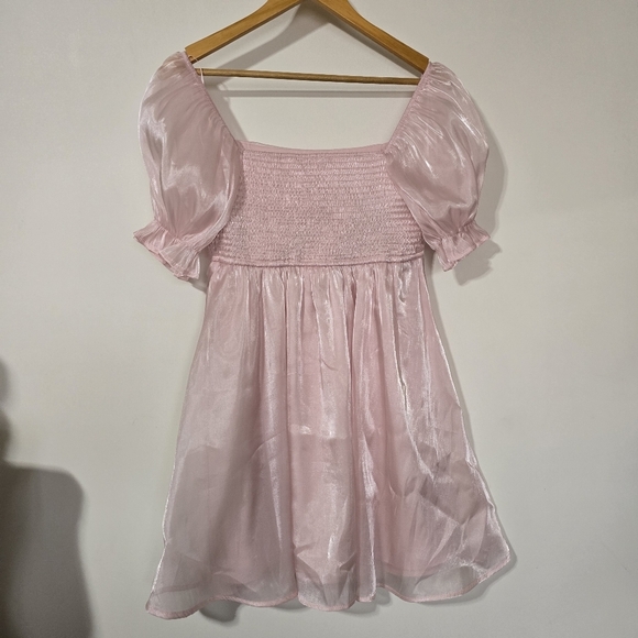 ​Thirty Thirty Pink Satin Puff Sleeve Mini Dress Coquette Babydoll XL - Picture 7 of 10